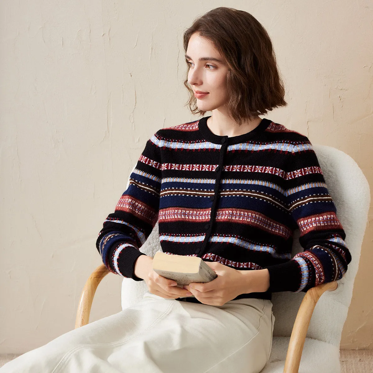 100% Cashmere Nordic Inspired Striped Knit Cardigan sold by COMOBOCA product image thumbnail 5