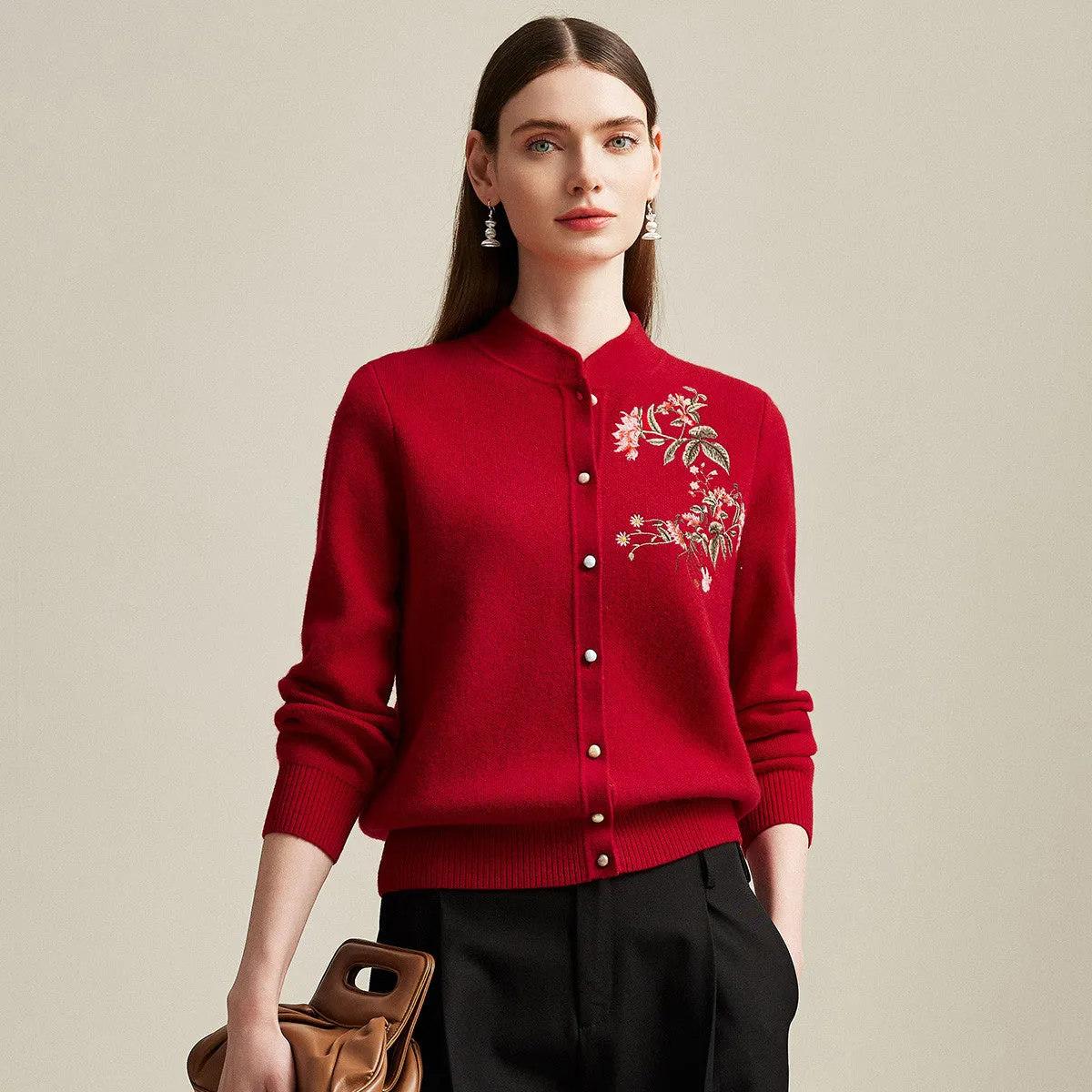 100% Cashmere Elegant Floral Embroidered Cardigan sold by COMOBOCA product image thumbnail 5