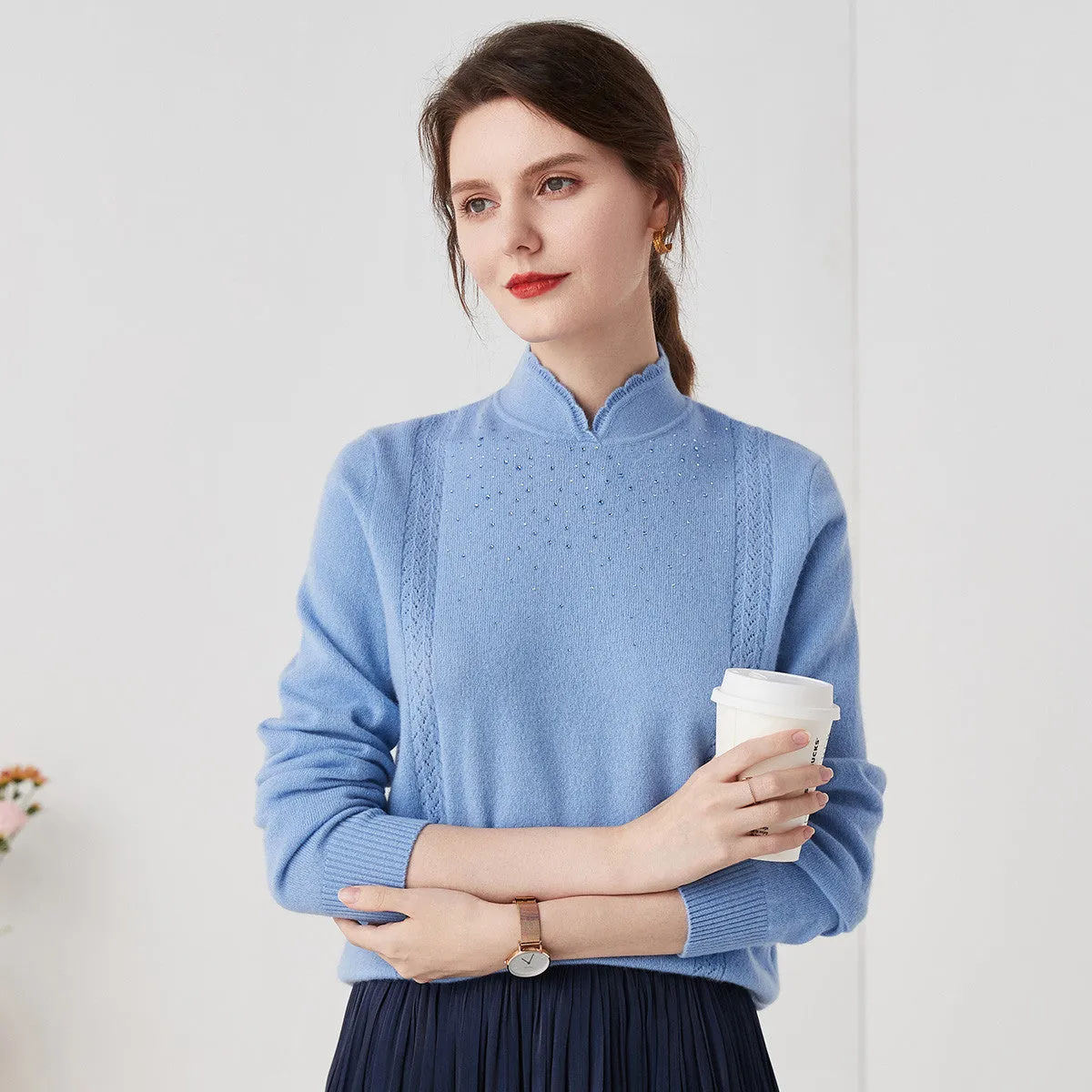 100% Cashmere Knit Sweater with Rhinestone Accents sold by COMOBOCA product image thumbnail 3