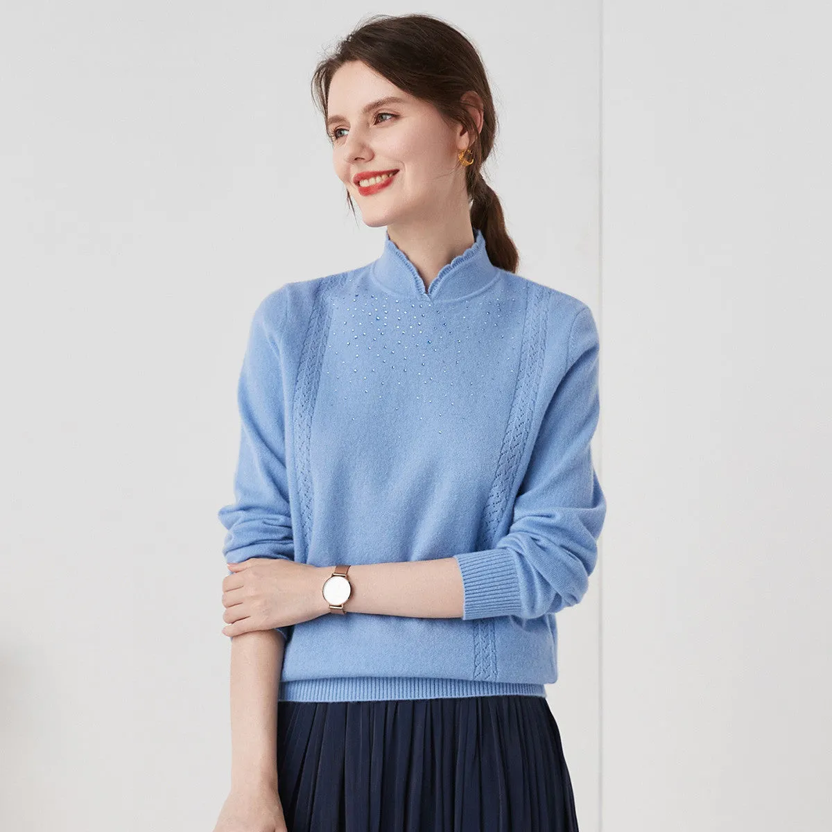 100% Cashmere Knit Sweater with Rhinestone Accents sold by COMOBOCA