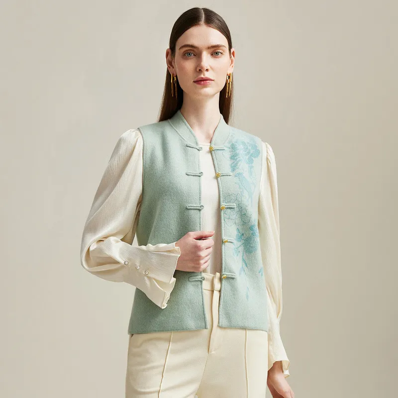 100% Cashmere Womens Intricate Embroidered  Vest sold by COMOBOCA
