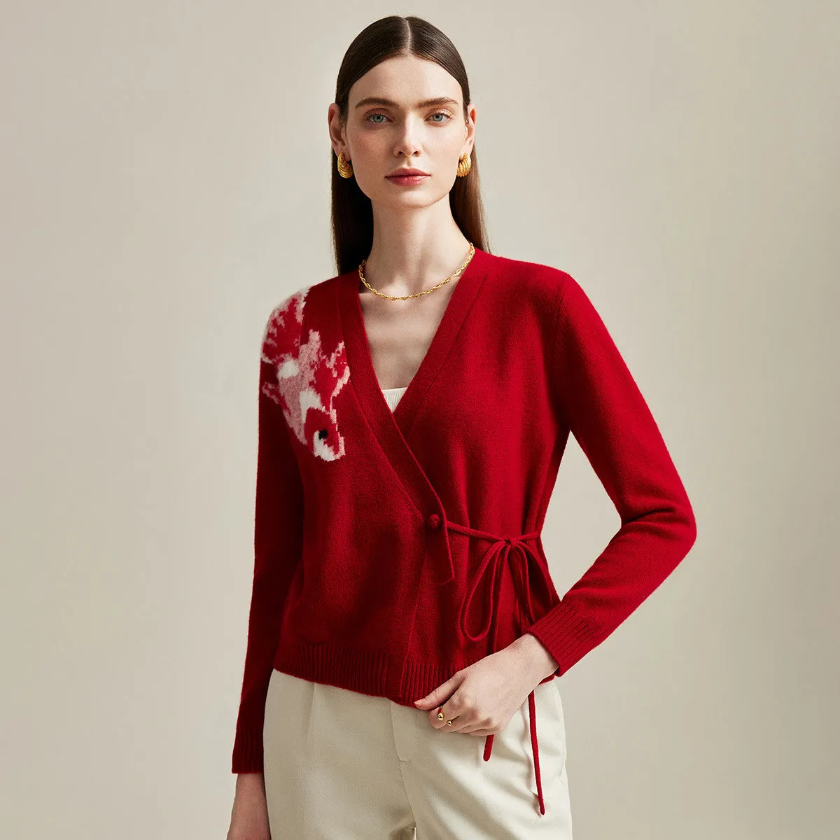 100% Cashmere Wrap Cardigan with Embroidered Detail sold by COMOBOCA product image thumbnail 2