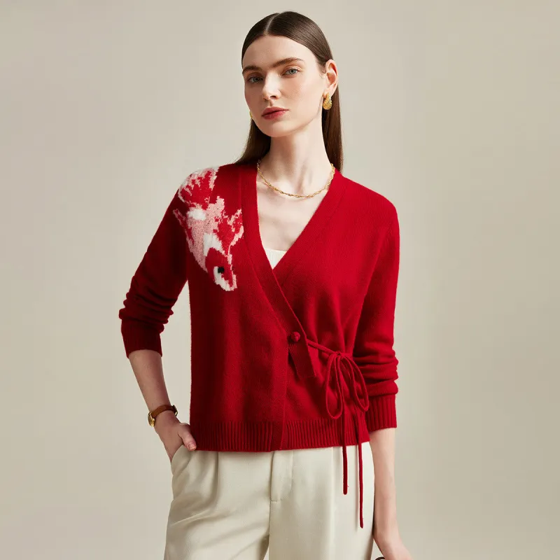 100% Cashmere Wrap Cardigan with Embroidered Detail sold by COMOBOCA