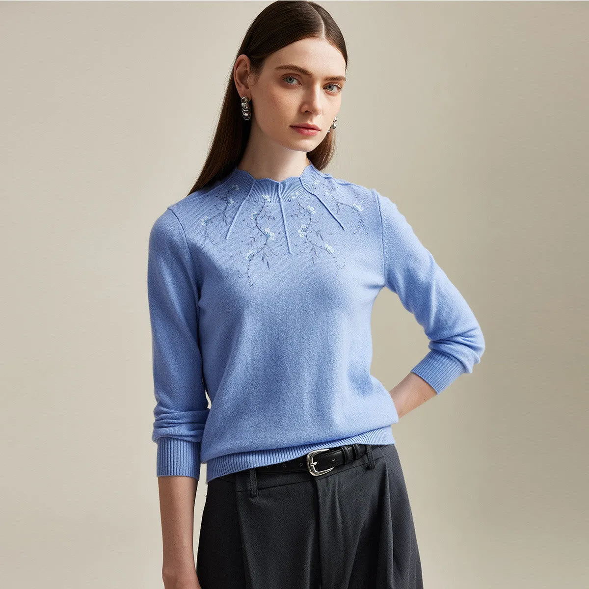 100% Cashmere Women's Ribbed Mock Neck Sweater sold by COMOBOCA