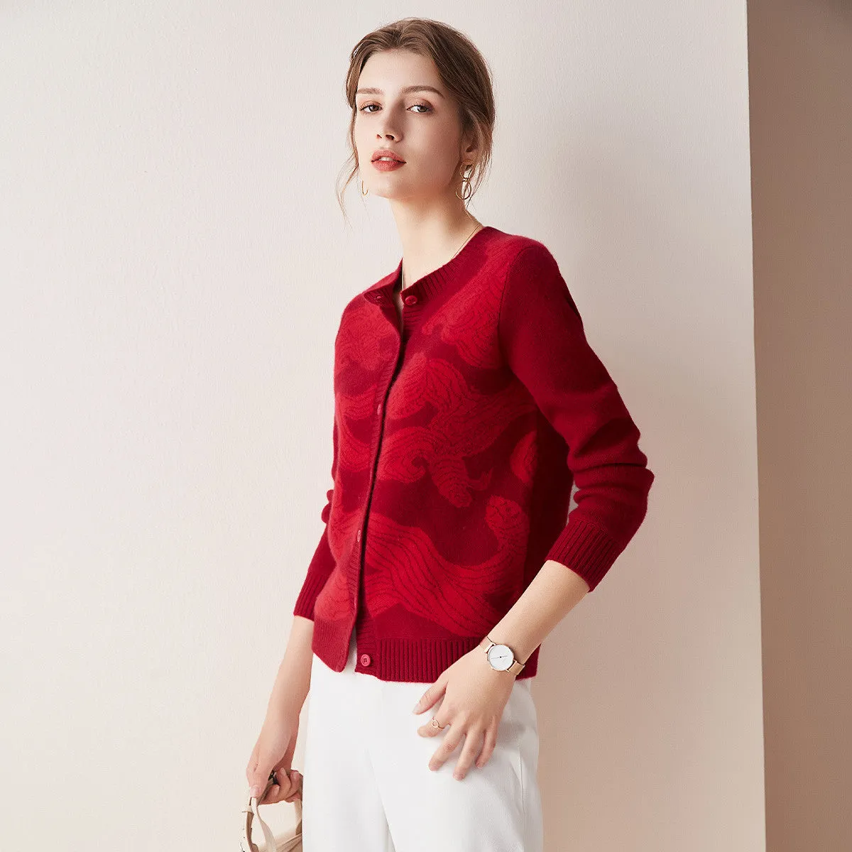 100% Cashmere Cardigan with Textured Pattern sold by COMOBOCA product image thumbnail 3