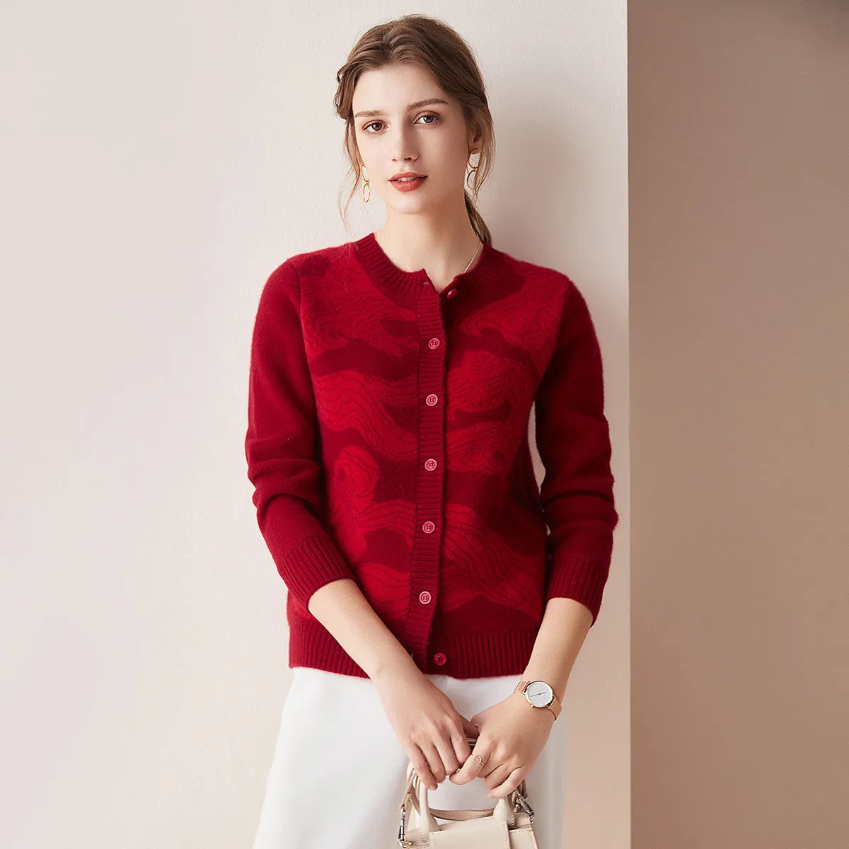 100% Cashmere Cardigan with Textured Pattern sold by COMOBOCA