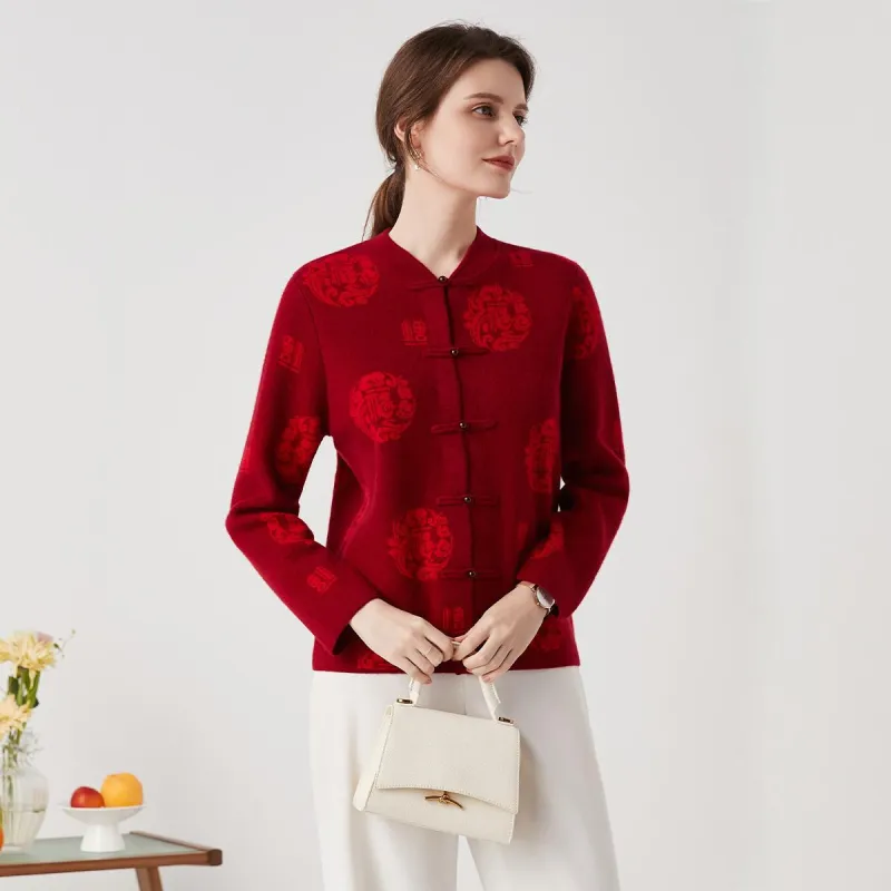 100% Cashmere Cardigan with Traditional Chinese Knot sold by COMOBOCA