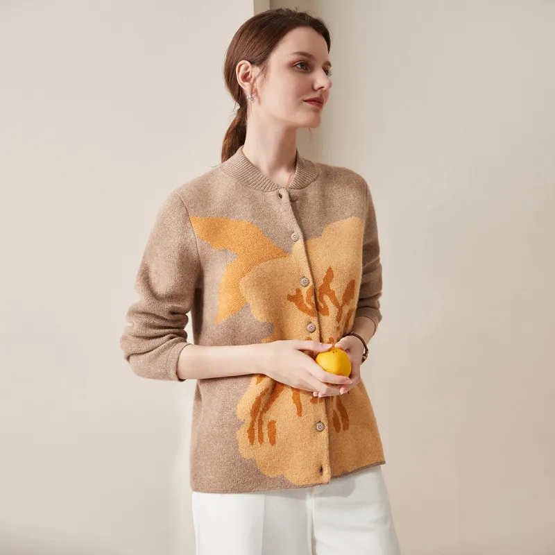 100% Cashmere Floral Pattern Button Up Cardigan sold by COMOBOCA