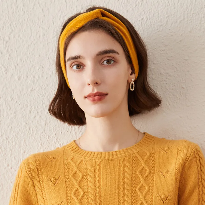 100% Cashmere Cozy Knitted Twist Headband sold by COMOBOCA
