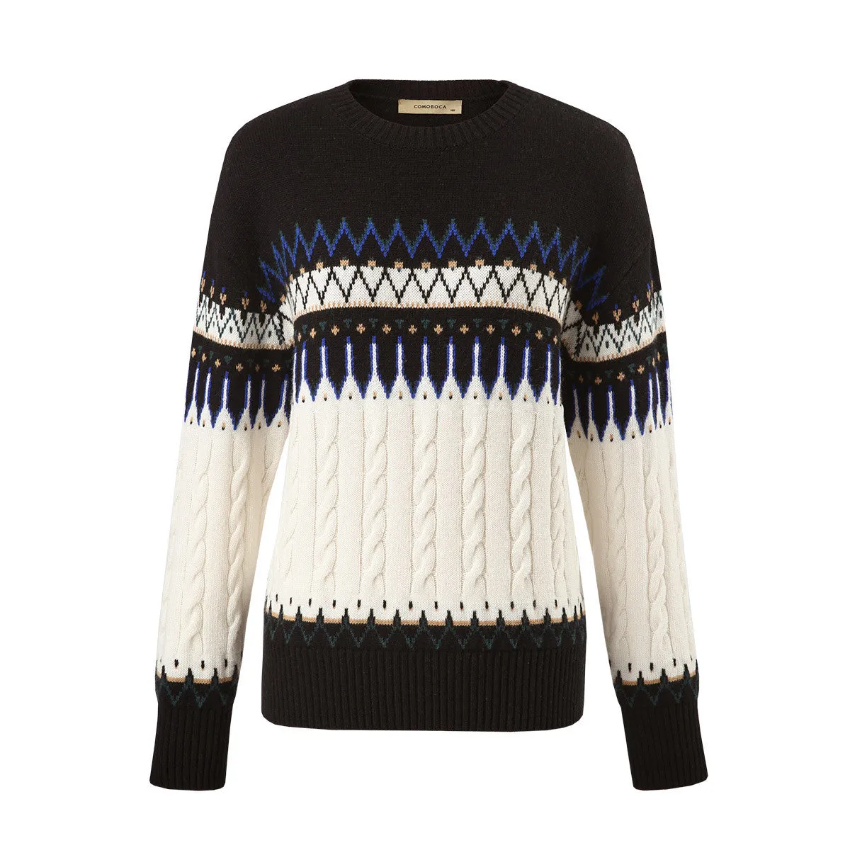 100% Wool Women's Nordic Pattern Cable Knit Sweater sold by COMOBOCA product image thumbnail 5