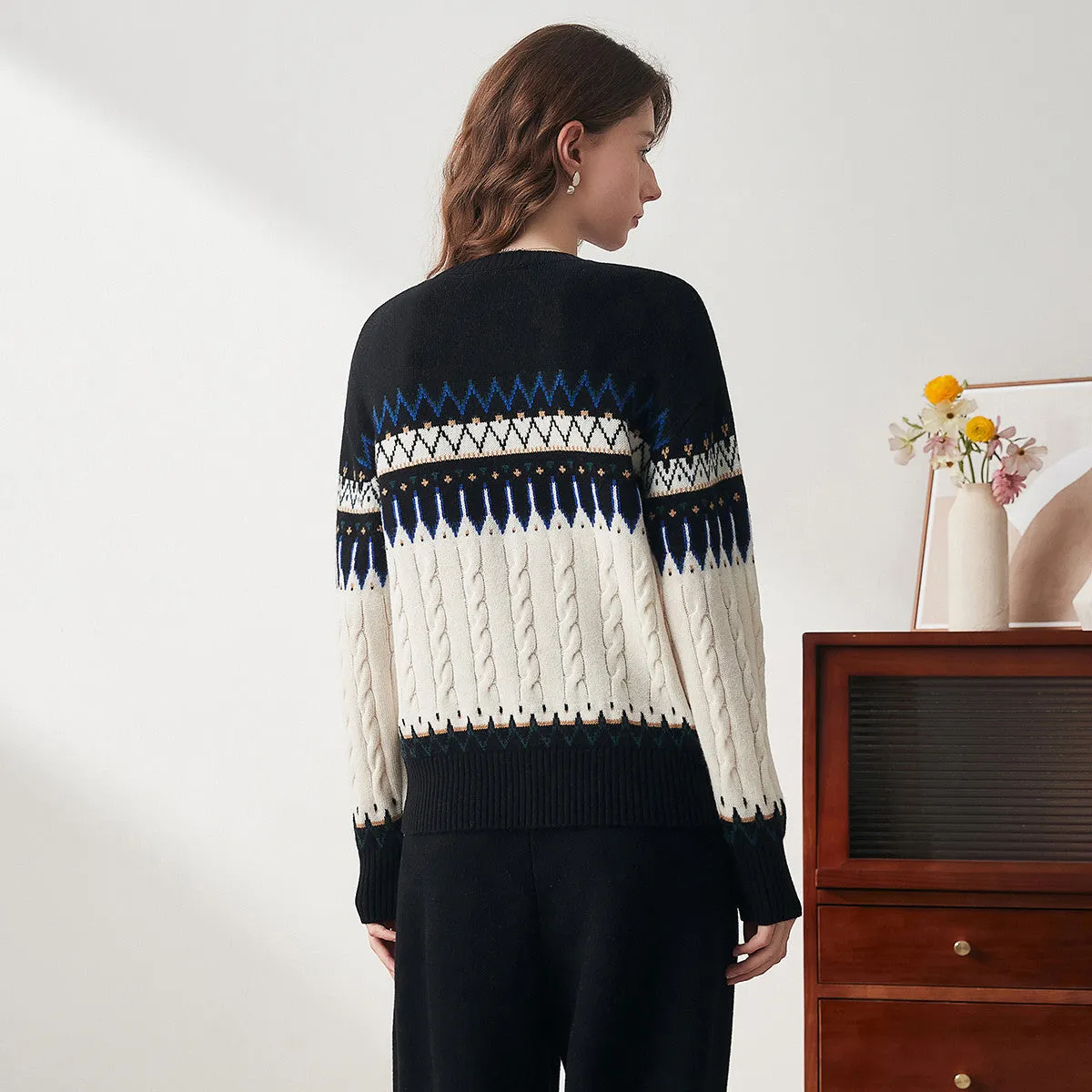 100% Wool Women's Nordic Pattern Cable Knit Sweater sold by COMOBOCA product image thumbnail 2