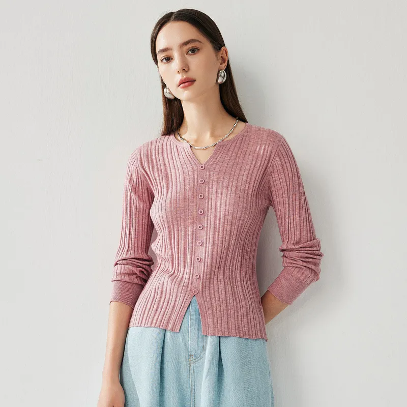 Women's Ribbed V-Neck Faux Cardigan Sweater sold by COMOBOCA