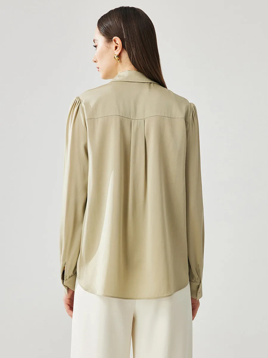 Women's Chic Long Sleeve Button Up Silk Shirt sold by COMOBOCA product image thumbnail 3