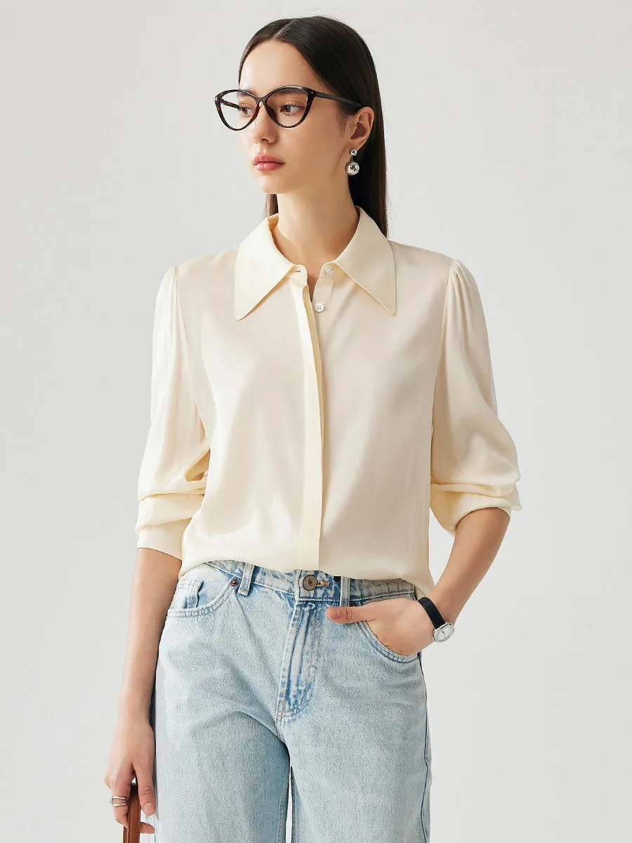 Women's Chic Long Sleeve Button Up Silk Shirt sold by COMOBOCA product image thumbnail 5