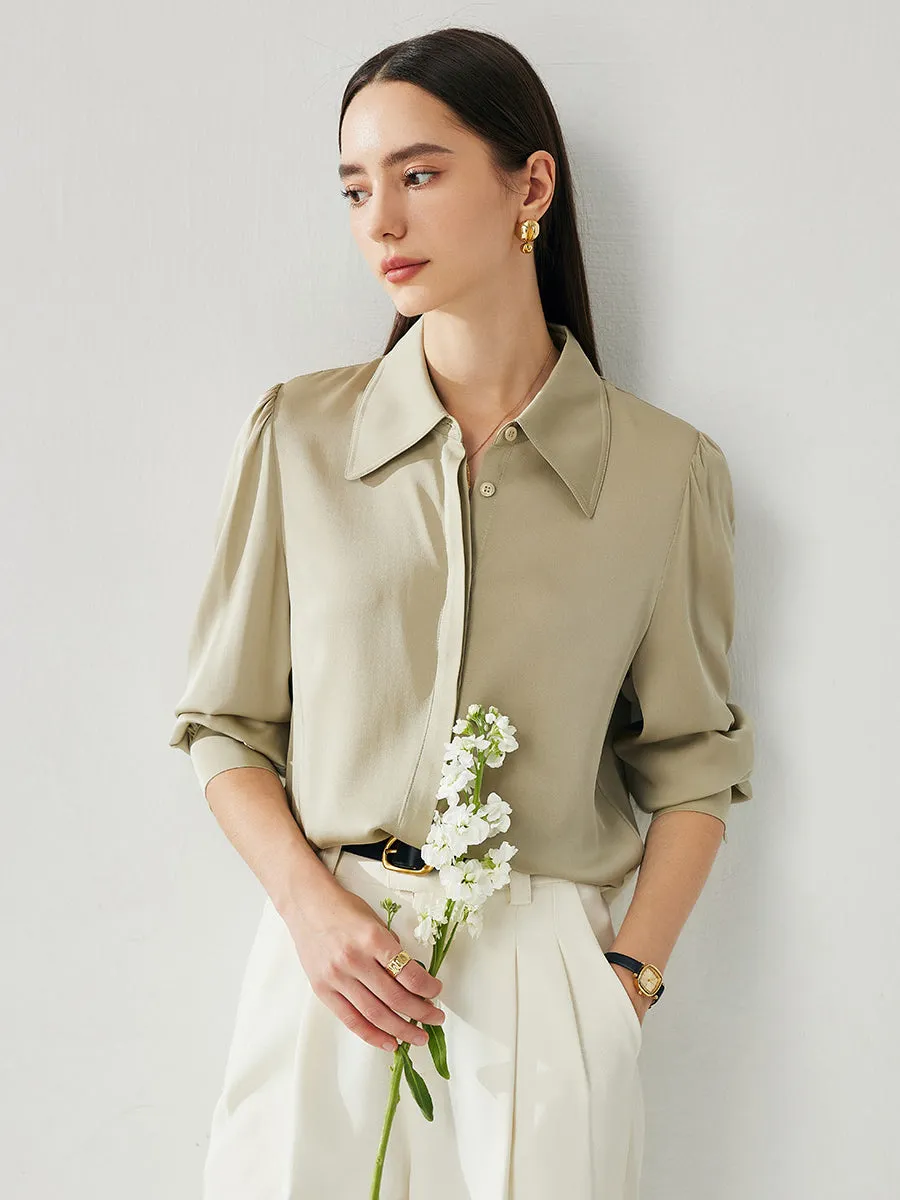 Women's Chic Long Sleeve Button Up Silk Shirt sold by COMOBOCA