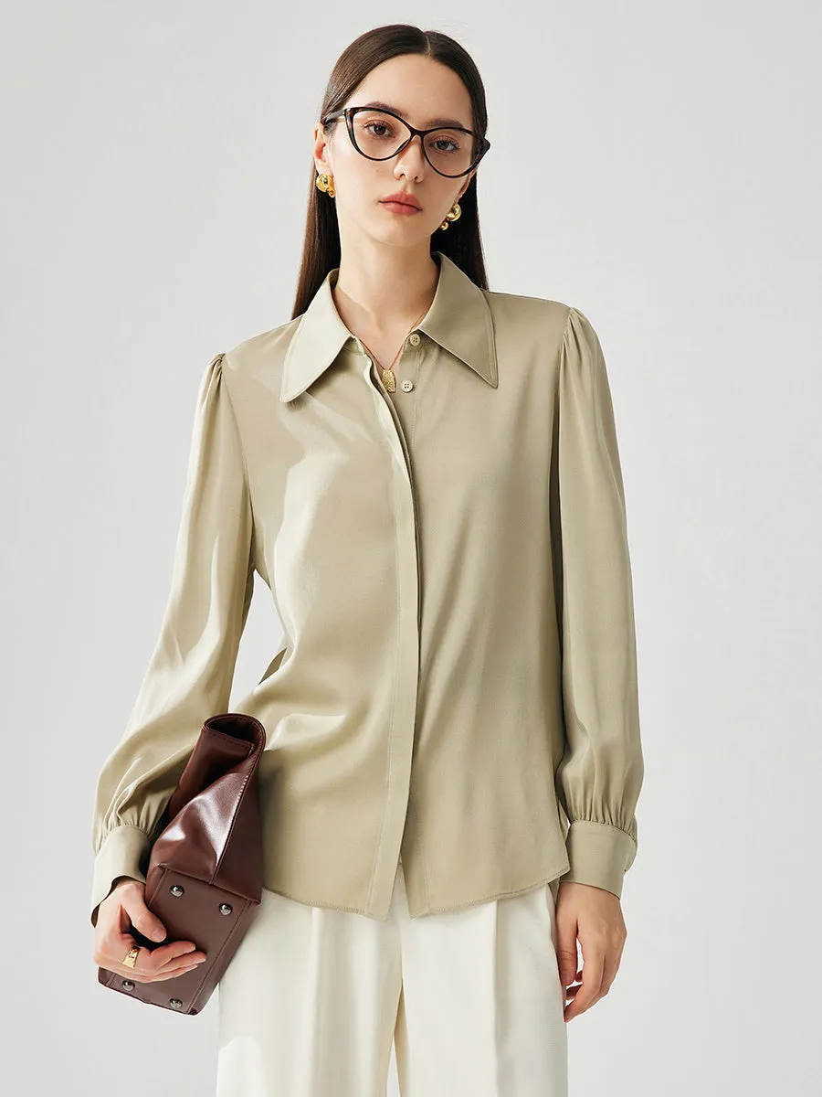 Women's Chic Long Sleeve Button Up Silk Shirt sold by COMOBOCA product image thumbnail 2