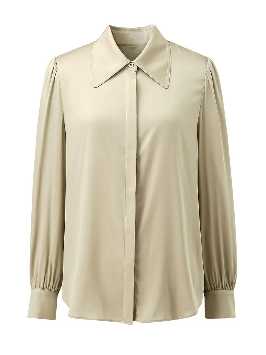 Women's Chic Long Sleeve Button Up Silk Shirt sold by COMOBOCA product image thumbnail 4