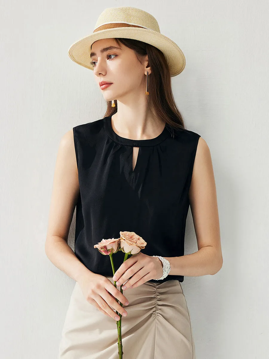 Women's Silk Chic Sleeveless Keyhole Neck T-Shirt sold by COMOBOCA