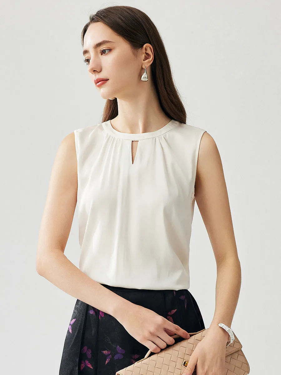 Women's Silk Chic Sleeveless Keyhole Neck T-Shirt sold by COMOBOCA product image thumbnail 5