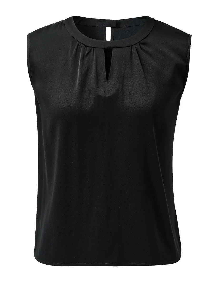 Women's Silk Chic Sleeveless Keyhole Neck T-Shirt sold by COMOBOCA product image thumbnail 4