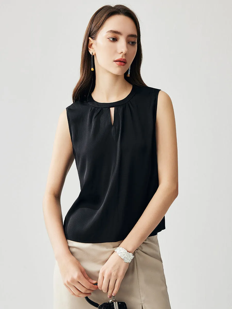 Women's Silk Chic Sleeveless Keyhole Neck T-Shirt sold by COMOBOCA product image thumbnail 2