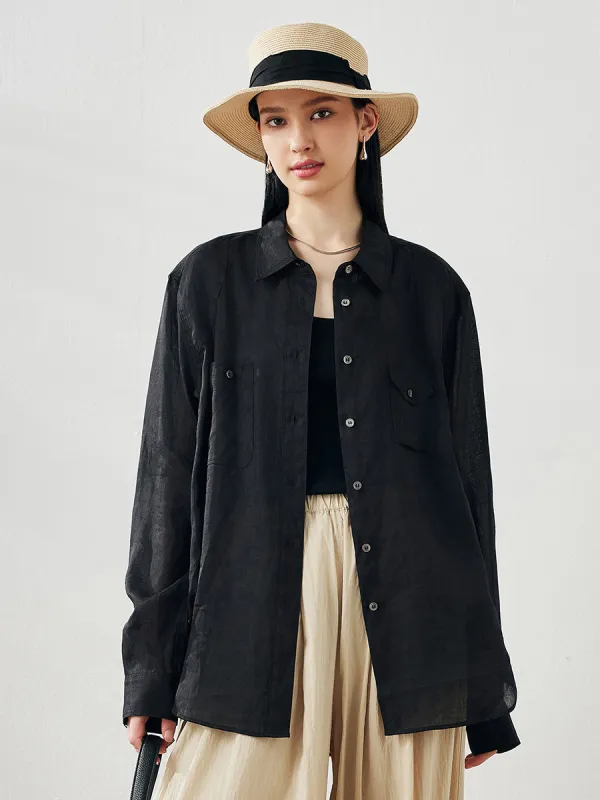 100% Ramie Women's Button Down Shirt with Pockets sold by COMOBOCA