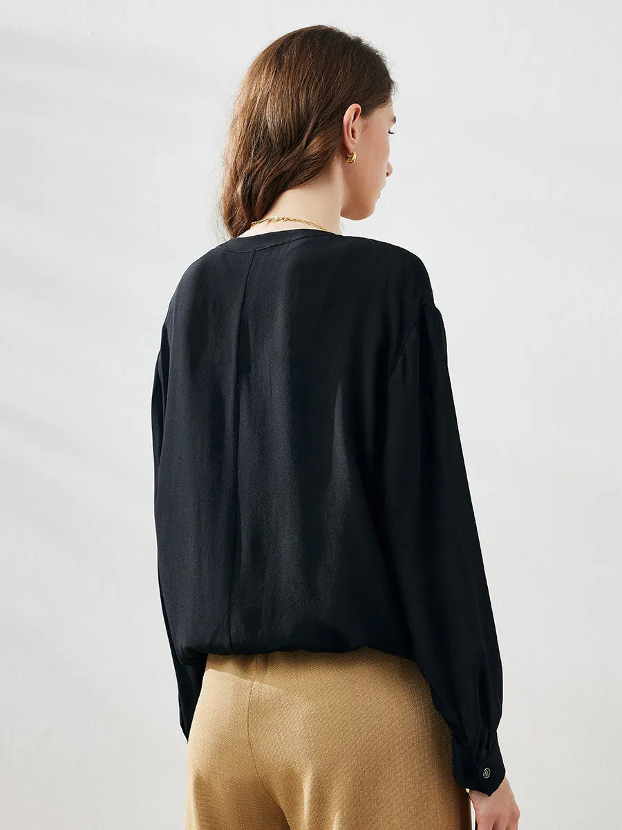 100% Mulberry Silk Women's Pocket Blouse with Drawstring sold by COMOBOCA product image thumbnail 5