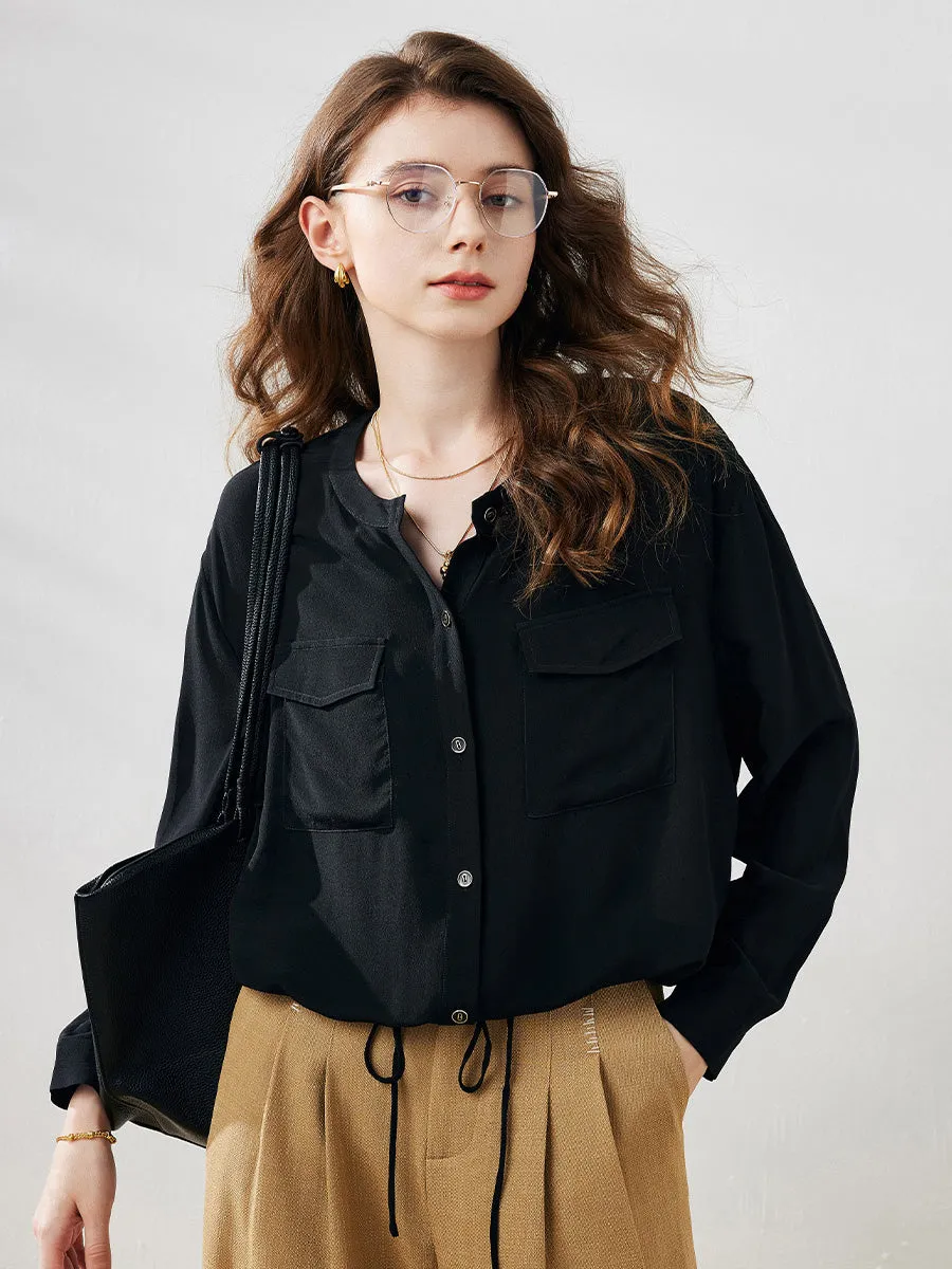 100% Mulberry Silk Women's Pocket Blouse with Drawstring sold by COMOBOCA product image thumbnail 4
