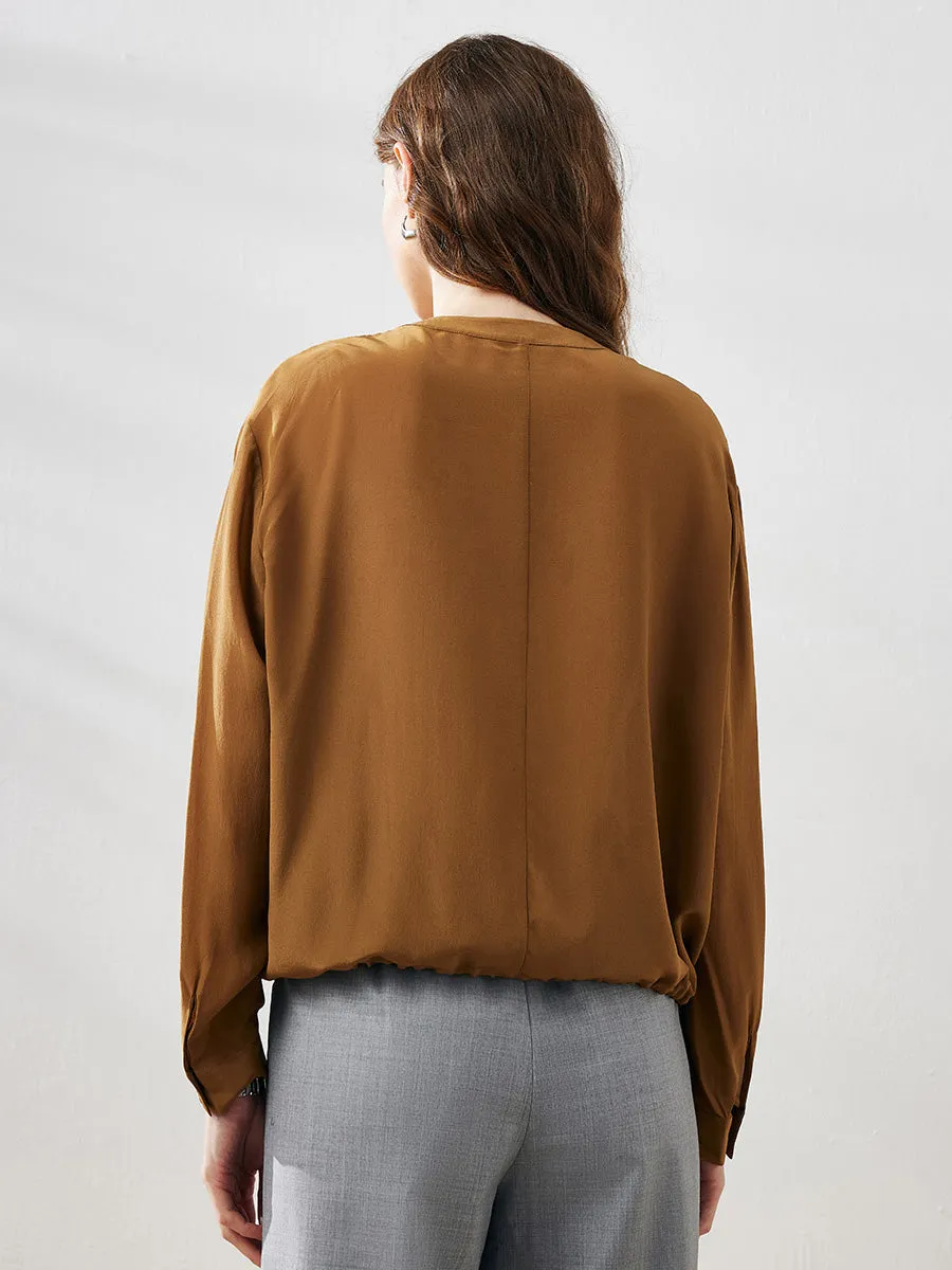 100% Mulberry Silk Women's Pocket Blouse with Drawstring sold by COMOBOCA product image thumbnail 3