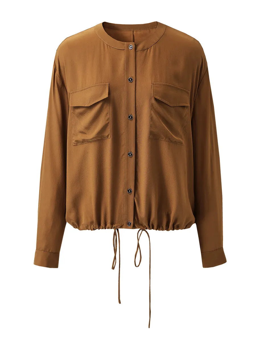 100% Mulberry Silk Women's Pocket Blouse with Drawstring sold by COMOBOCA product image thumbnail 2