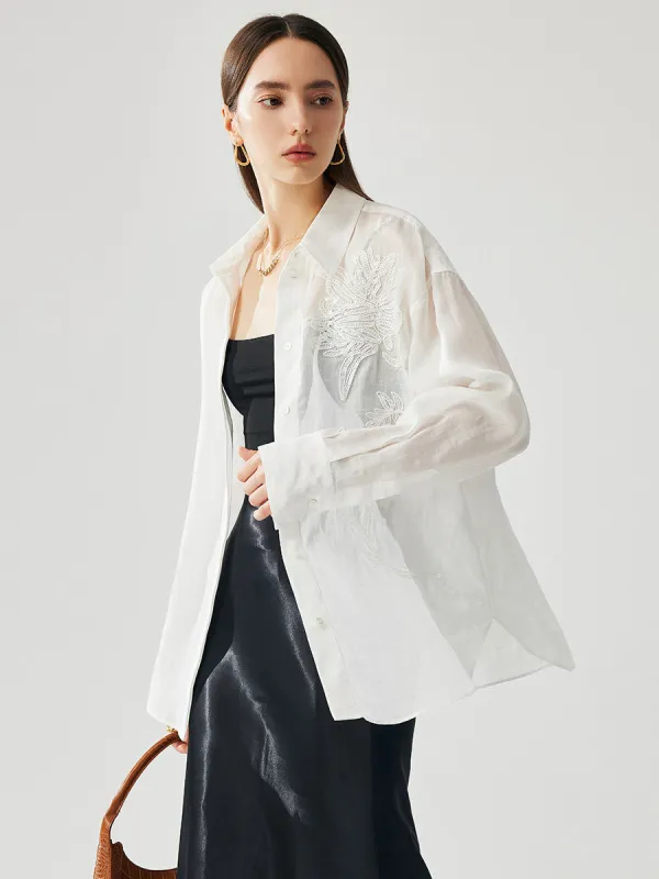 COMOBOCAWomen's Embroidered Button Down Ramie Shirt sold by COMOBOCA