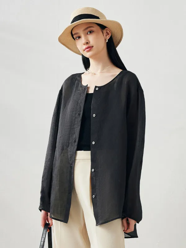 100% Ramie Women's Round Neck Button Down Shirt sold by COMOBOCA