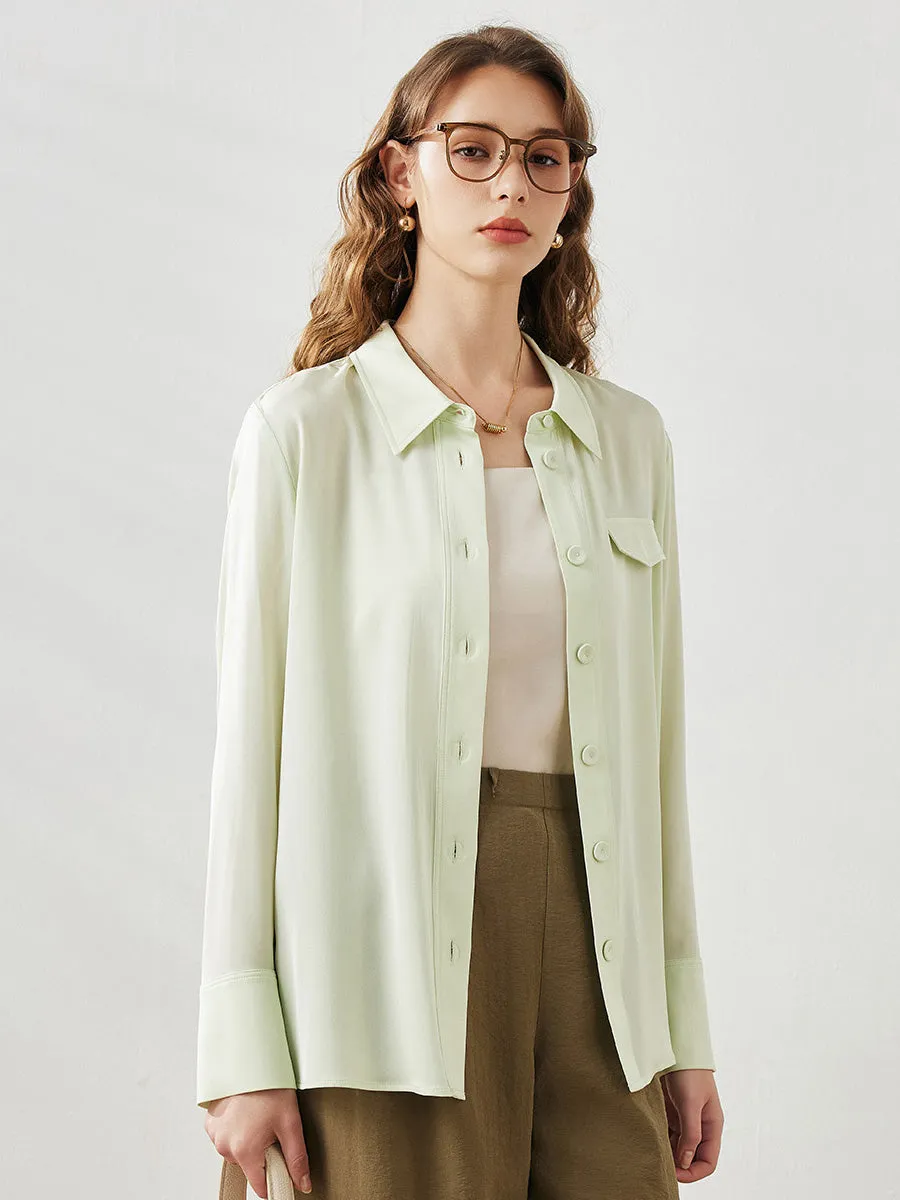 Women's Long Sleeve Button Up Faux Pocket Shirt sold by COMOBOCA