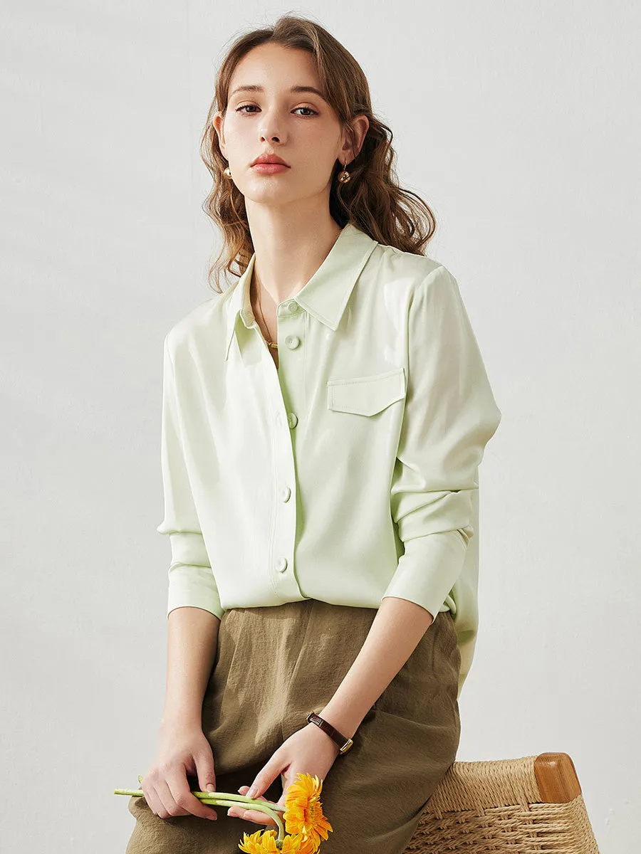 Women's Long Sleeve Button Up Faux Pocket Shirt sold by COMOBOCA product image thumbnail 4