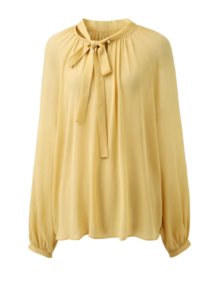 100% Mulberry Silk Women's Bow Tie Blouse sold by COMOBOCA product image thumbnail 5