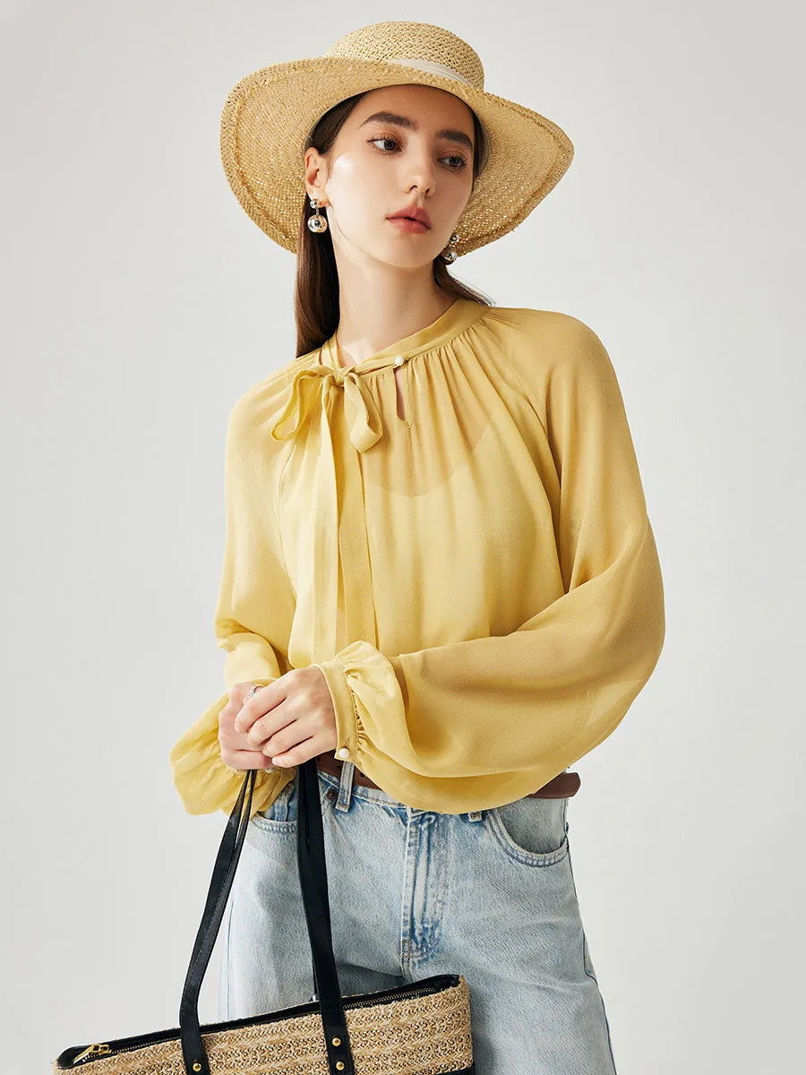 100% Mulberry Silk Women's Bow Tie Blouse sold by COMOBOCA product image thumbnail 2