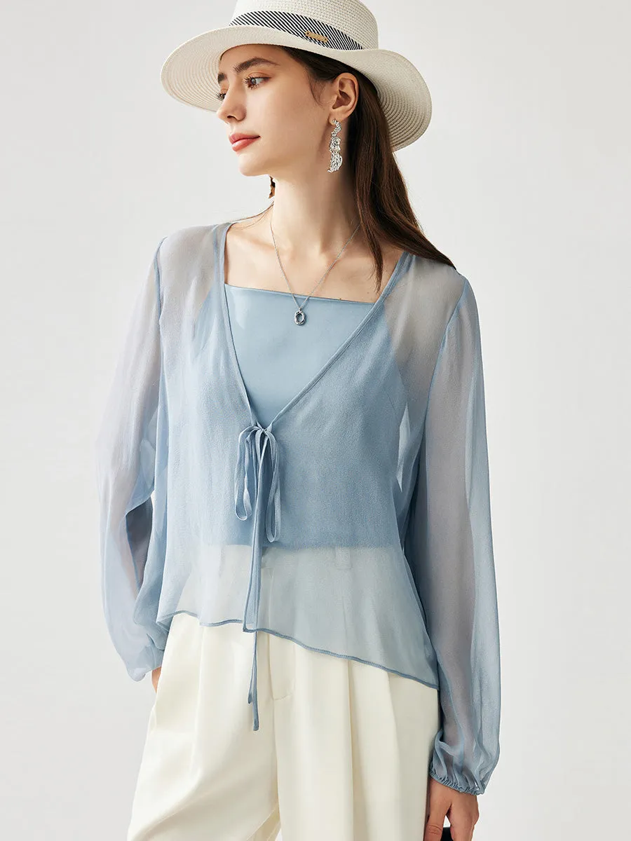 100% Mulberry Silk Women's Tie-Front Blouse sold by CB Cashmere product image thumbnail 5