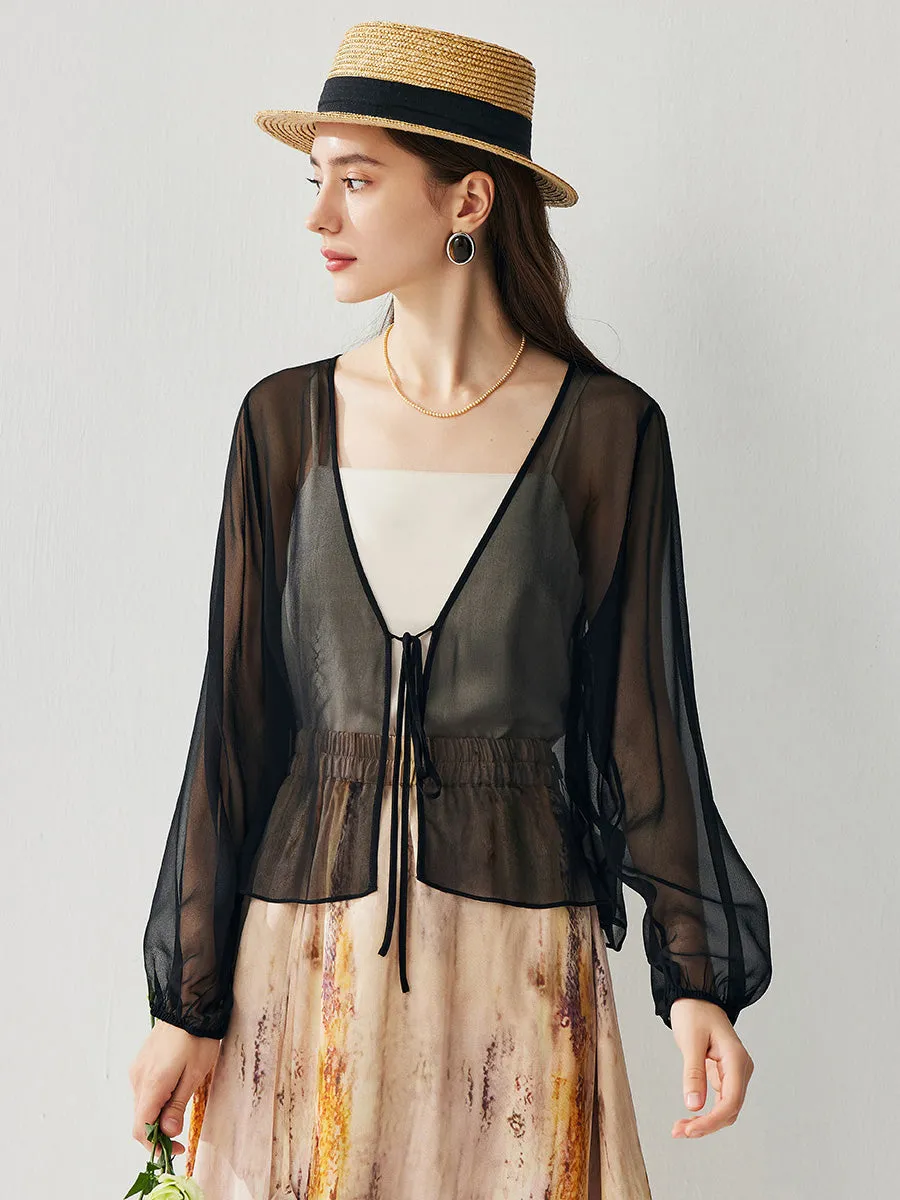 100% Mulberry Silk Women's Tie-Front Blouse sold by CB Cashmere