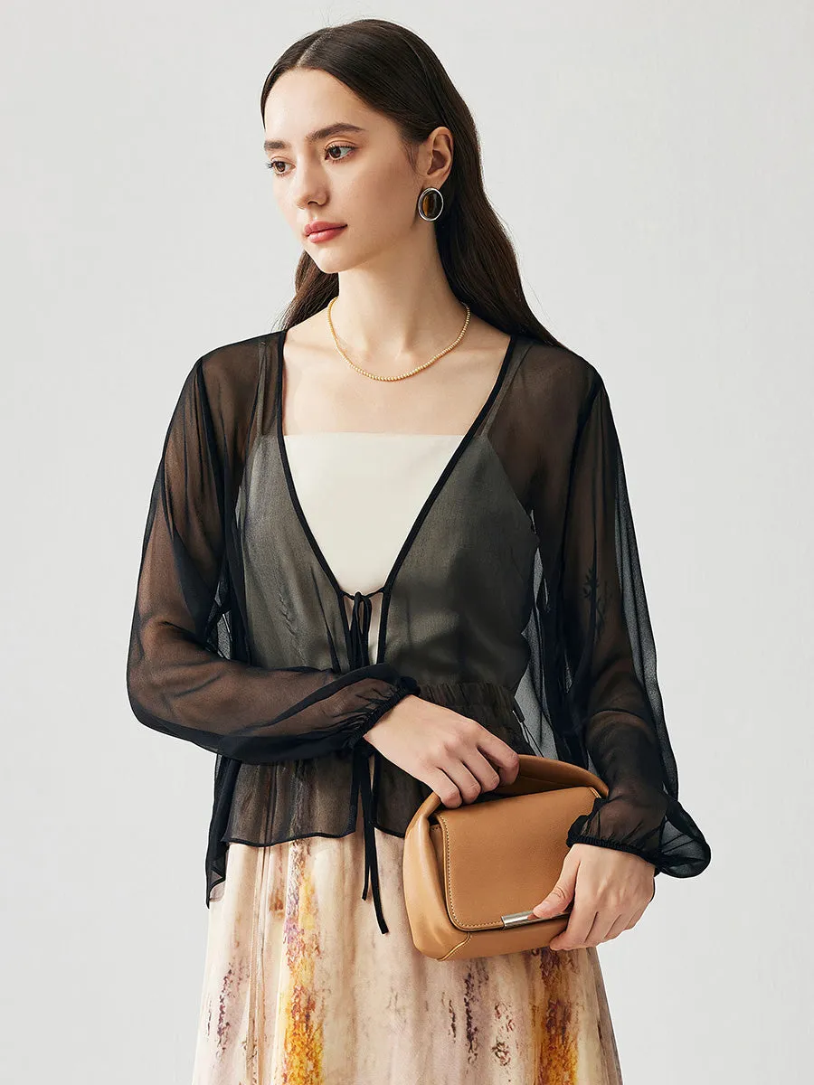 100% Mulberry Silk Women's Tie-Front Blouse sold by CB Cashmere product image thumbnail 2