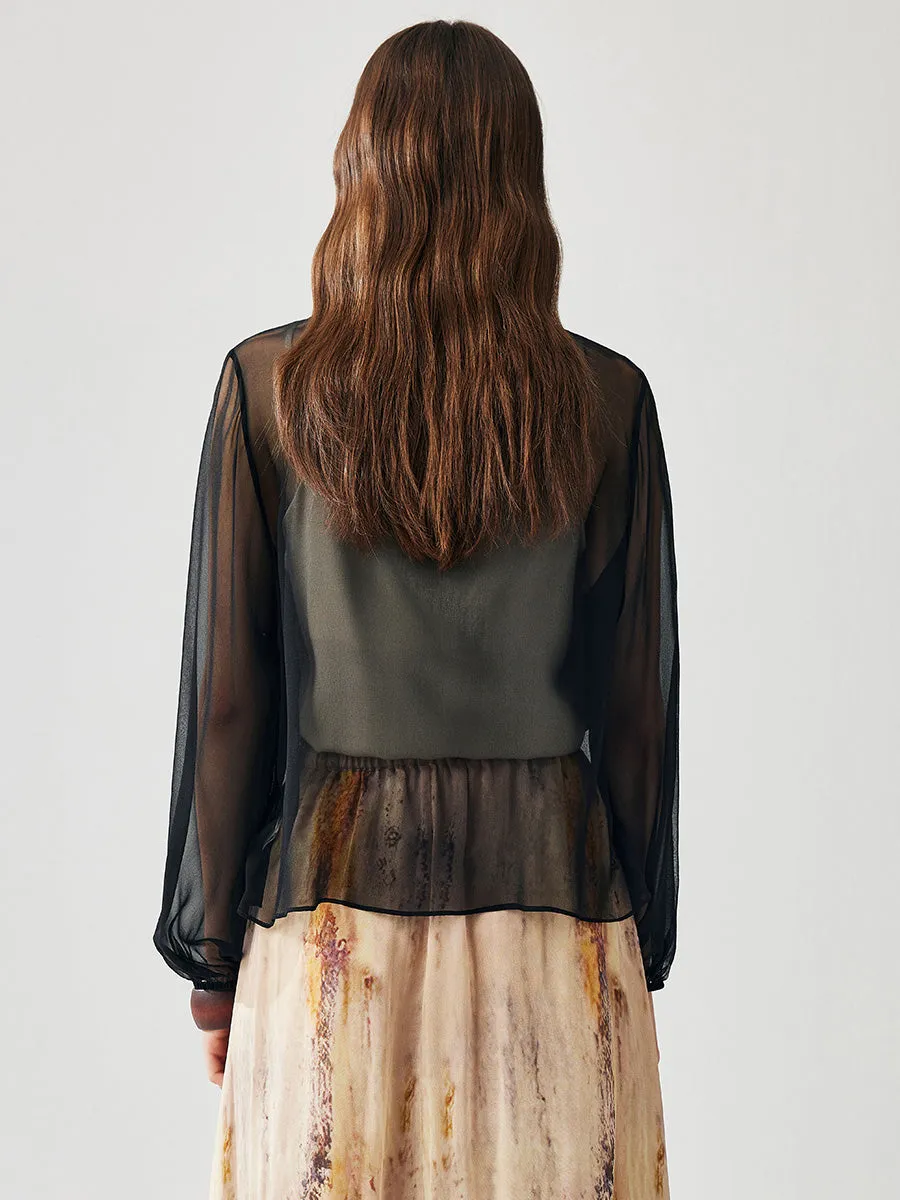 100% Mulberry Silk Women's Tie-Front Blouse sold by CB Cashmere product image thumbnail 3