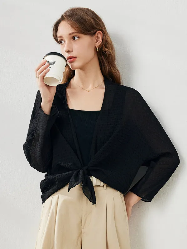 Women's Lightweight Textured Tie Front Top sold by COMOBOCA