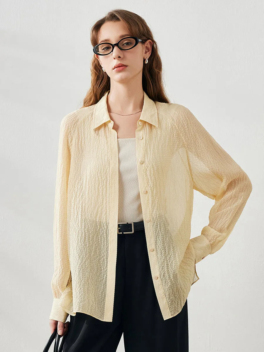 100% Mulberry Silk Women's Textured Button Shirt sold by COMOBOCA product image thumbnail 2