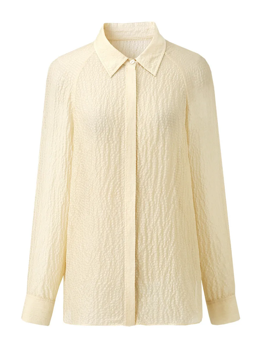 100% Mulberry Silk Women's Textured Button Shirt sold by COMOBOCA product image thumbnail 4