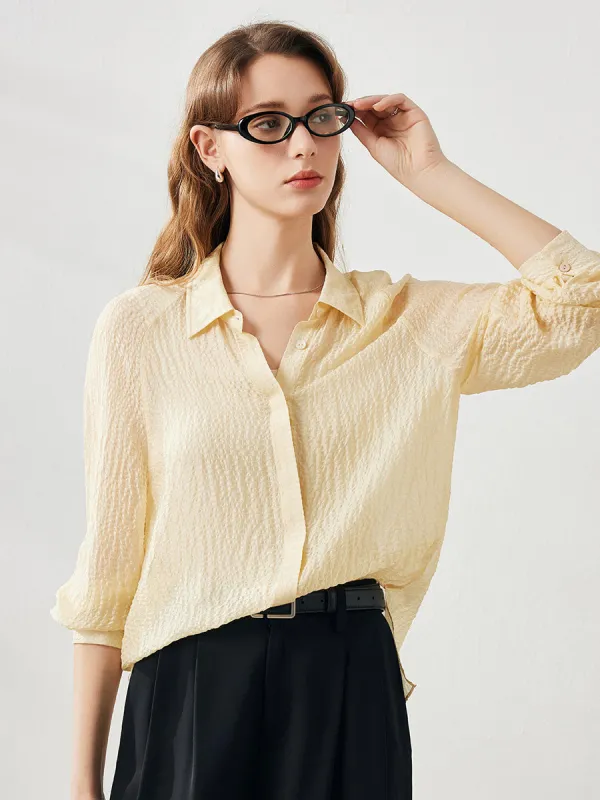 100% Mulberry Silk Women's Textured Button Shirt sold by COMOBOCA
