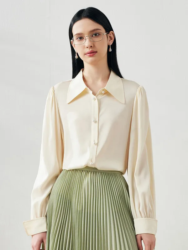 Women's Pearl Button Shirt with Pointed Collar sold by COMOBOCA