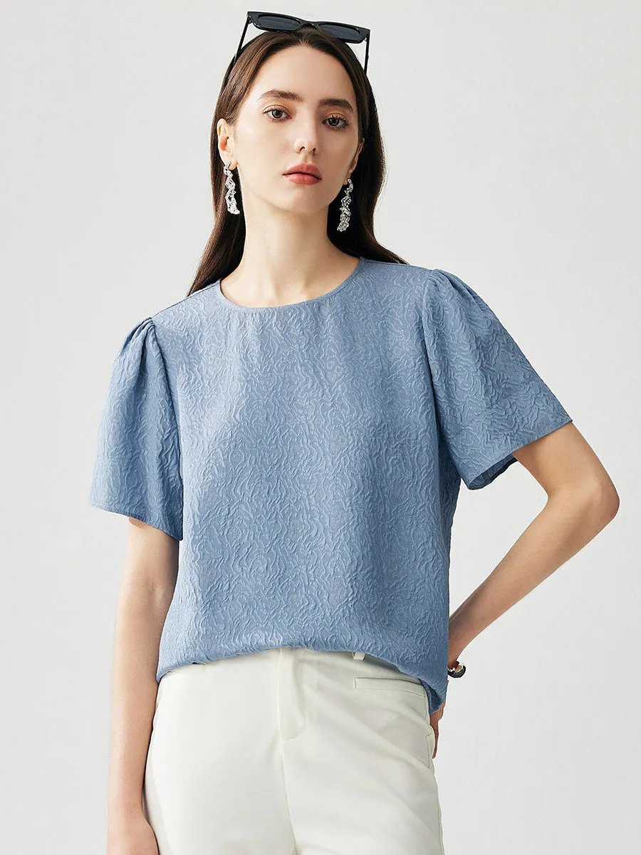 100% Mulberry Silk Women's Textured Puff Sleeve T-Shirt sold by COMOBOCA product image thumbnail 2