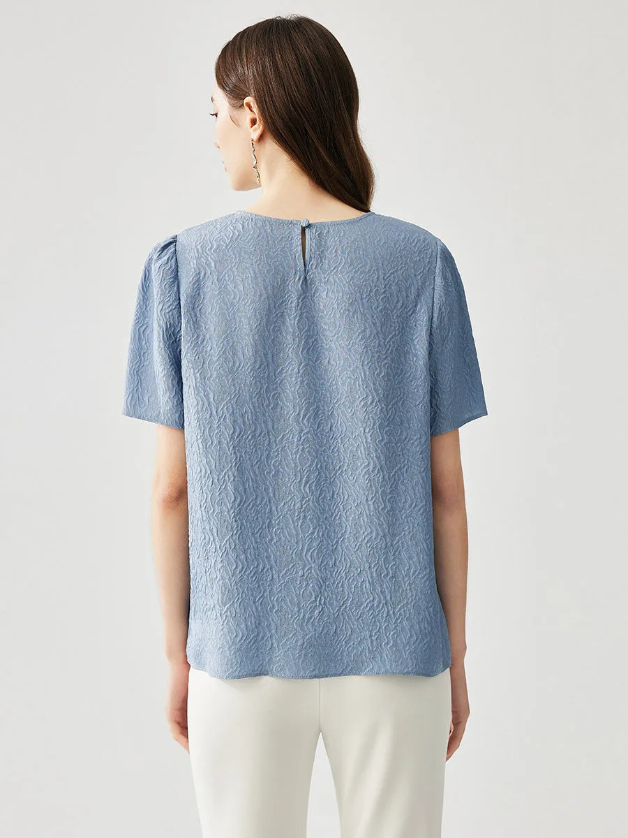 100% Mulberry Silk Women's Textured Puff Sleeve T-Shirt sold by COMOBOCA product image thumbnail 3