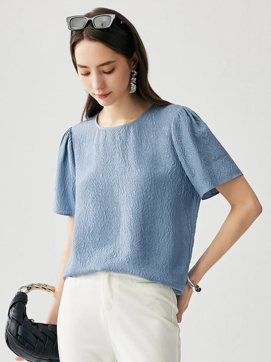 100% Mulberry Silk Women's Textured Puff Sleeve T-Shirt sold by COMOBOCA