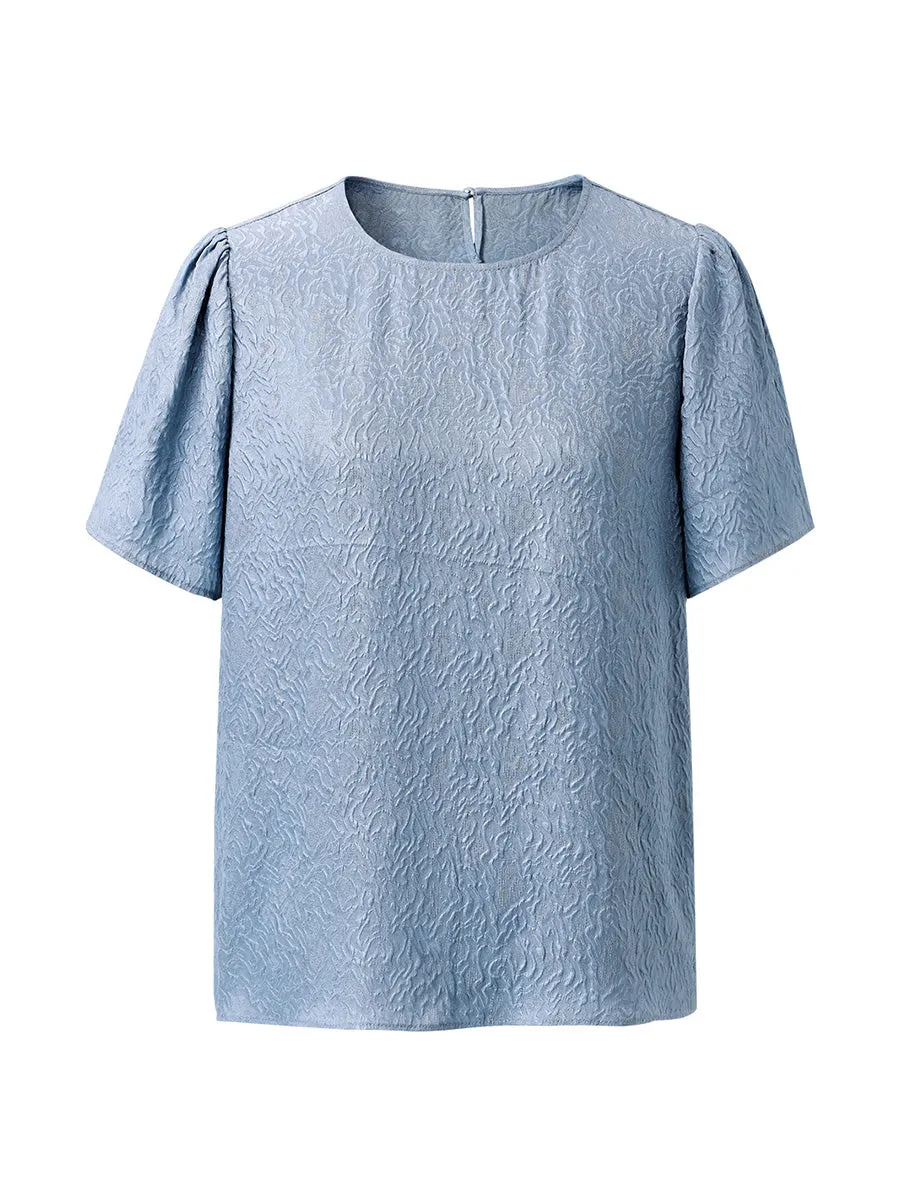 100% Mulberry Silk Women's Textured Puff Sleeve T-Shirt sold by COMOBOCA product image thumbnail 4
