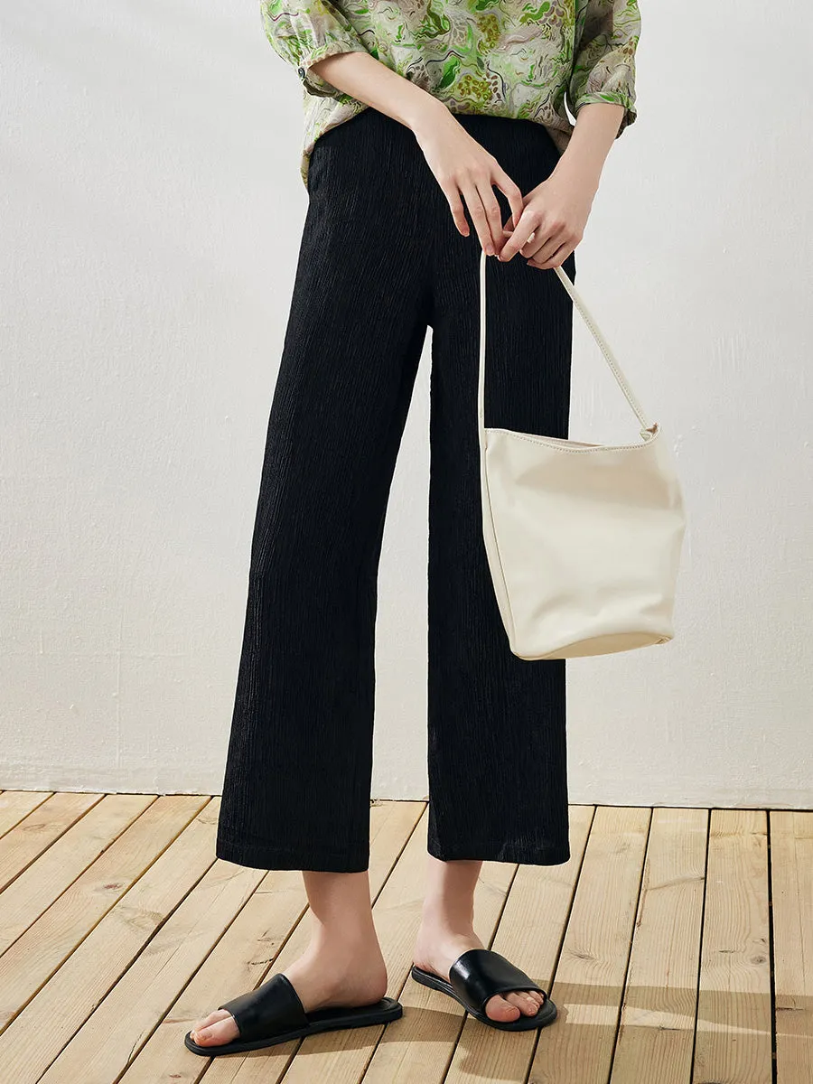 Women's Elastic Waistband Crinkled Wide Leg Pants sold by COMOBOCA